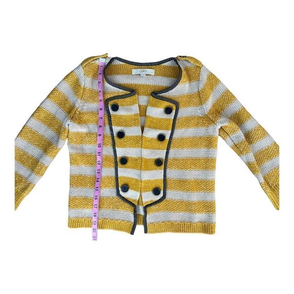 LOFT Double Breasted Round Neck Yellow Striped Cardigan Band Sweater Sz SP EUC - Picture 7 of 8